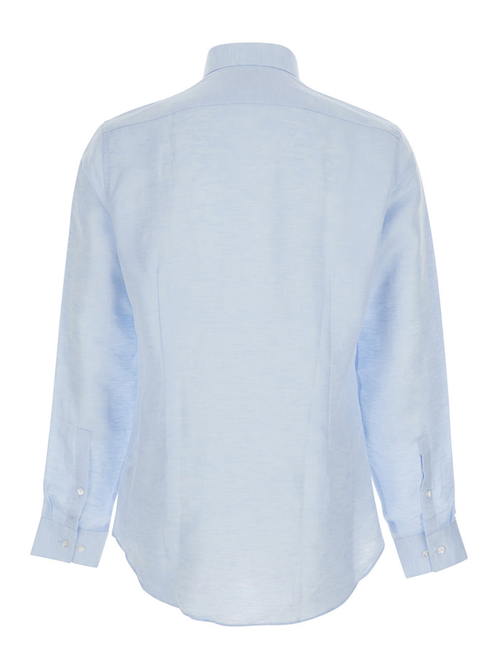 Shirt SLIM REF LINEN BLD SLD Light Blue with Classic Collar and Long Sleeves in for Women Lyocell Blouses