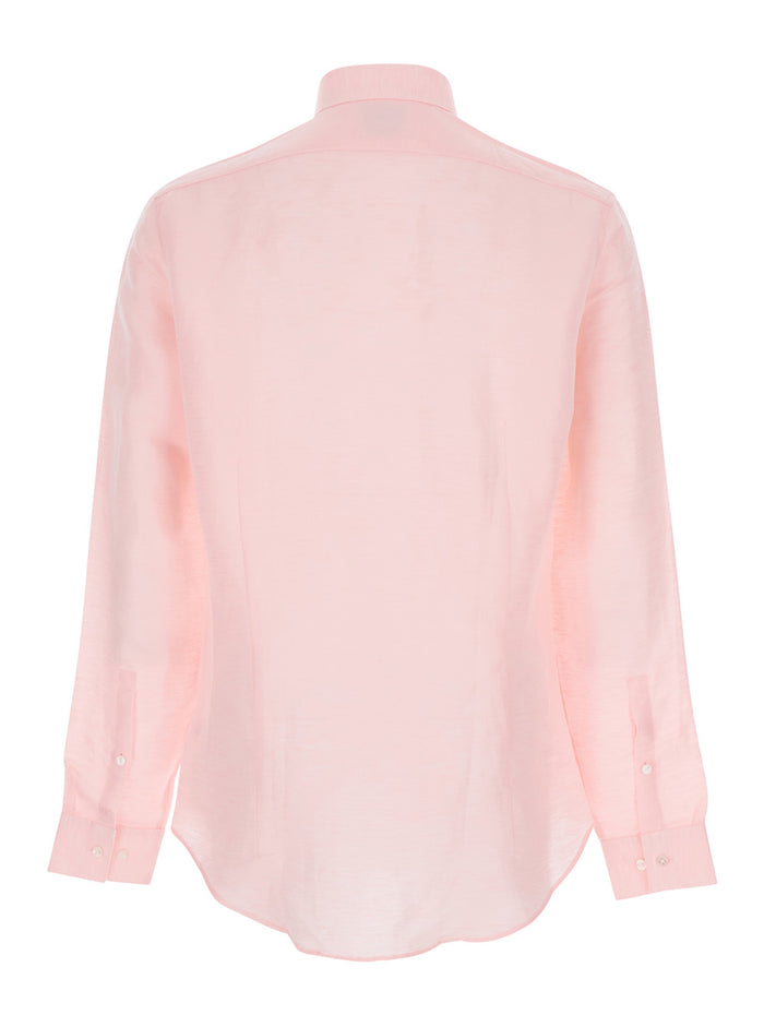 Shirt SLIM REF LINEN BLD SLD Pink with Classic Collar and Long Sleeves in Lyocell Blend for Women Blouses