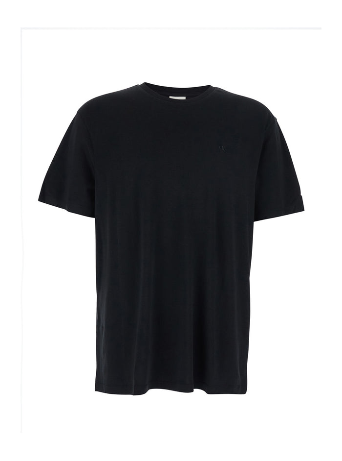 Black T-Shirt with Tone-on-Tone Logo on the Front for Men Cotton Tshirts And Polo Shirts