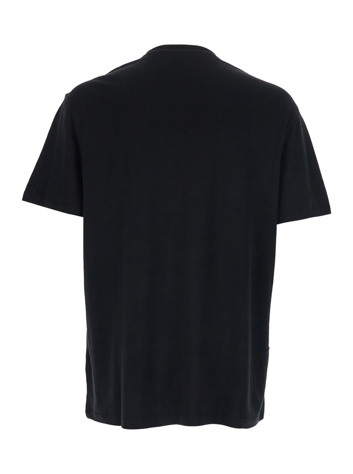 Black T-Shirt with Tone-on-Tone Logo on the Front for Men Cotton Tshirts And Polo Shirts