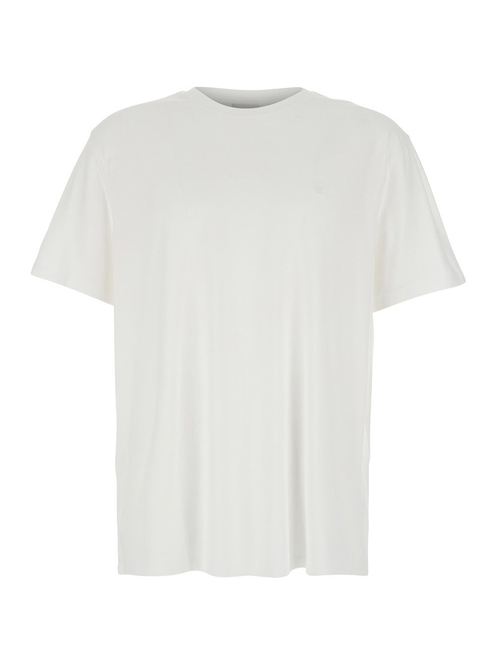 White T-Shirt with Tone-on-Tone Logo on the Front in Cotton Man Tshirts And Polo Shirts