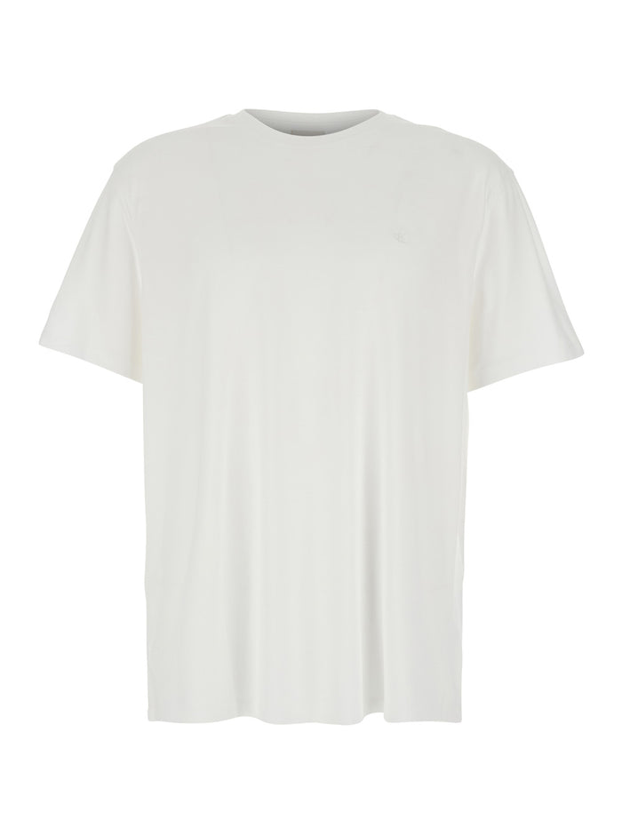 White T-Shirt with Tone-on-Tone Logo on the Front in Cotton Man Tshirts And Polo Shirts