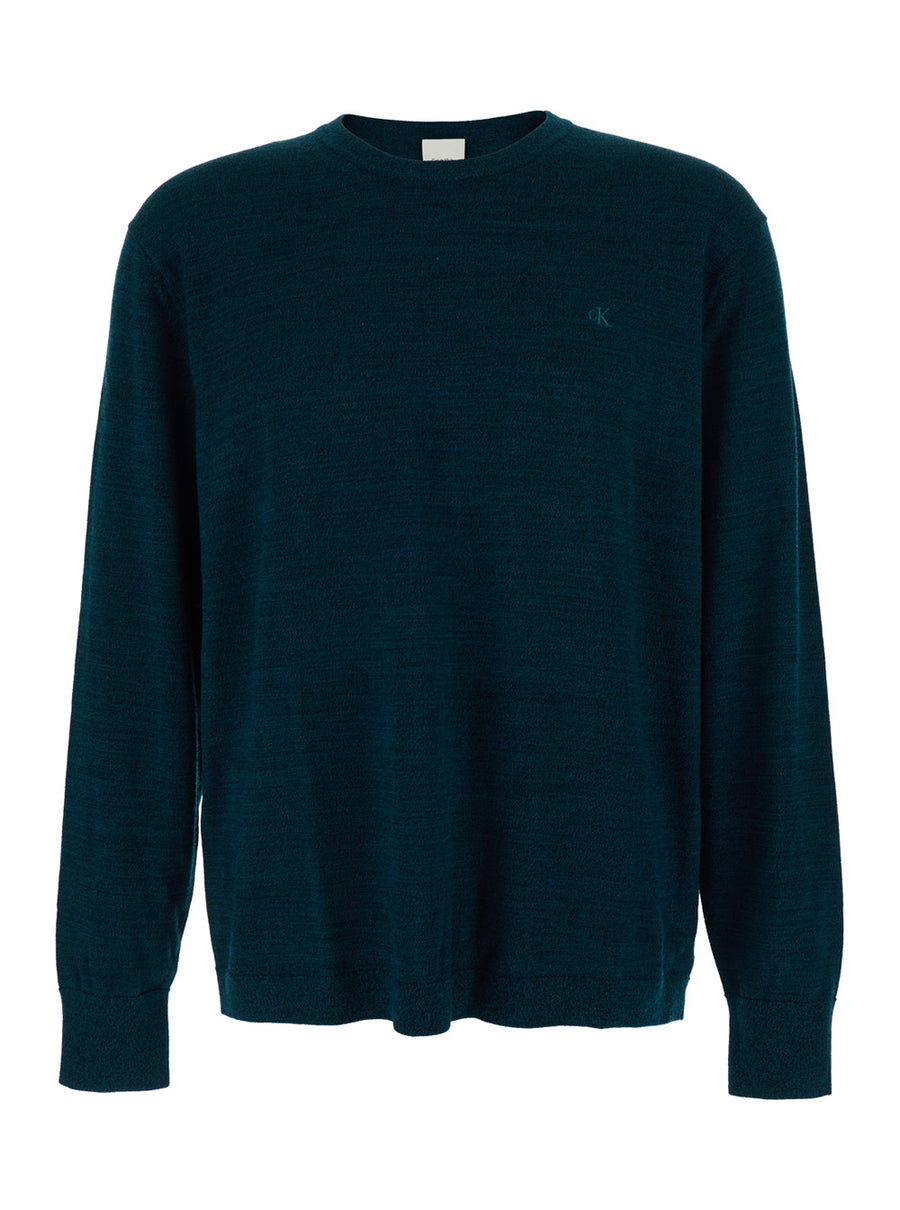 Crew Neck Sweater Blue Wool Tops