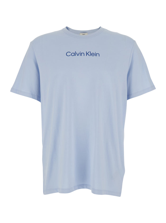 Crew Neck T-shirt CALVIN KLEIN with Logo on the Front in Blue Cotton for Men Light Tshirts And Polo Shirts