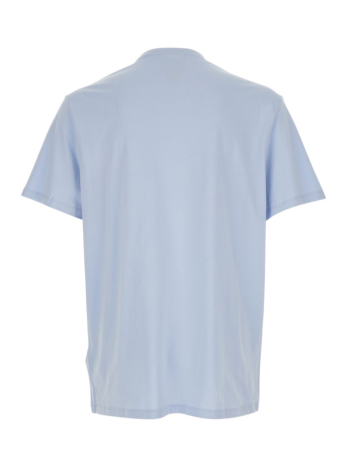 Crew Neck T-shirt CALVIN KLEIN with Logo on the Front in Blue Cotton for Men Light Tshirts And Polo Shirts
