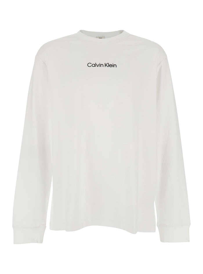 Crew Neck T-shirt CALVIN KLEIN with Front Logo in White Cotton for Men Tshirts And Polo Shirts