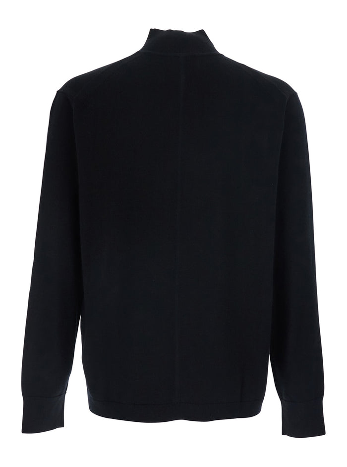 Black MERINOS Sweater with Crew Neck and Long Sleeves for Women Wool Jersey
