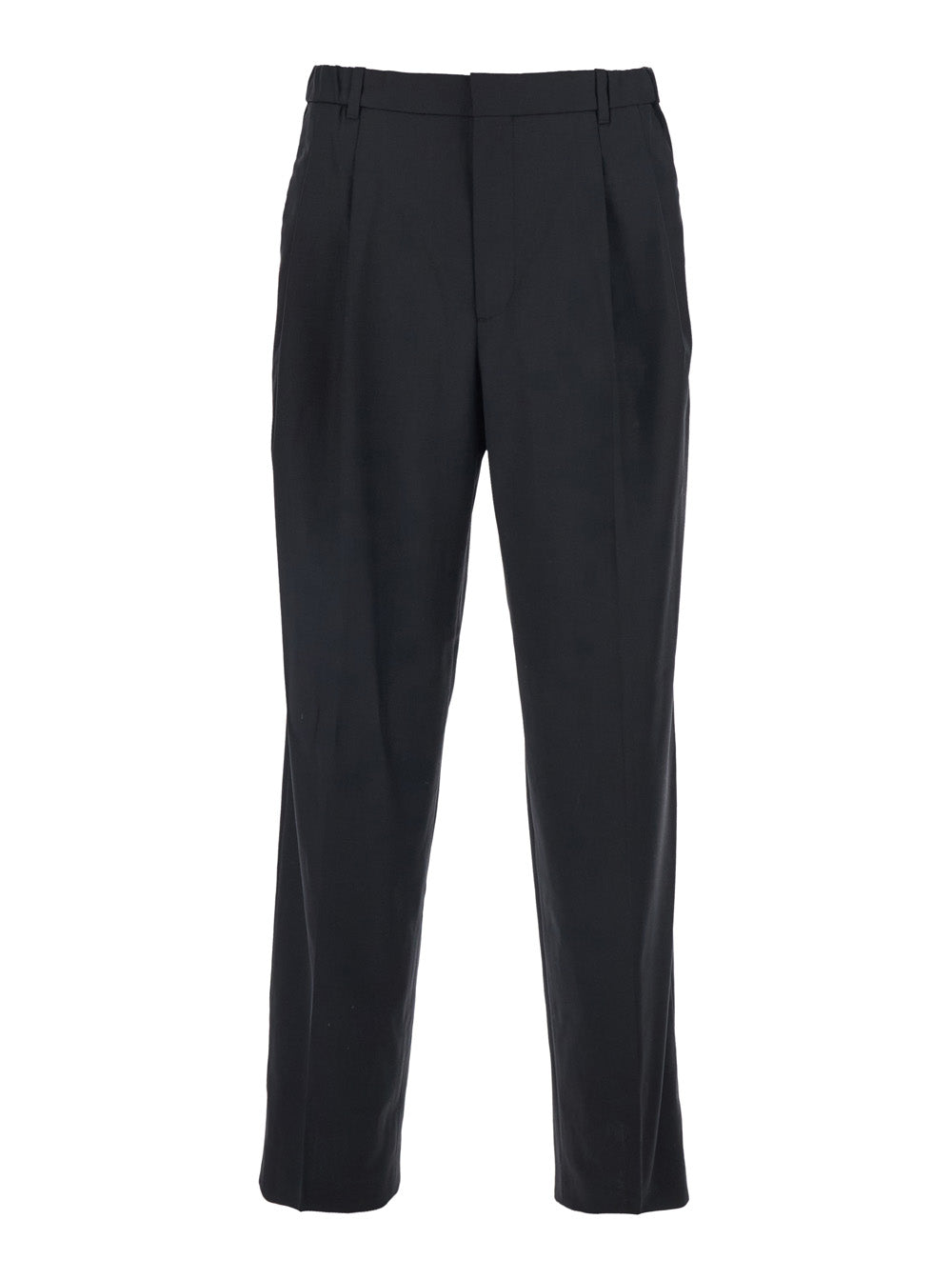 Travel Black Pants with Wide Leg and Belt Loops in Wool Blend for Men Recycled Polyester Trousers