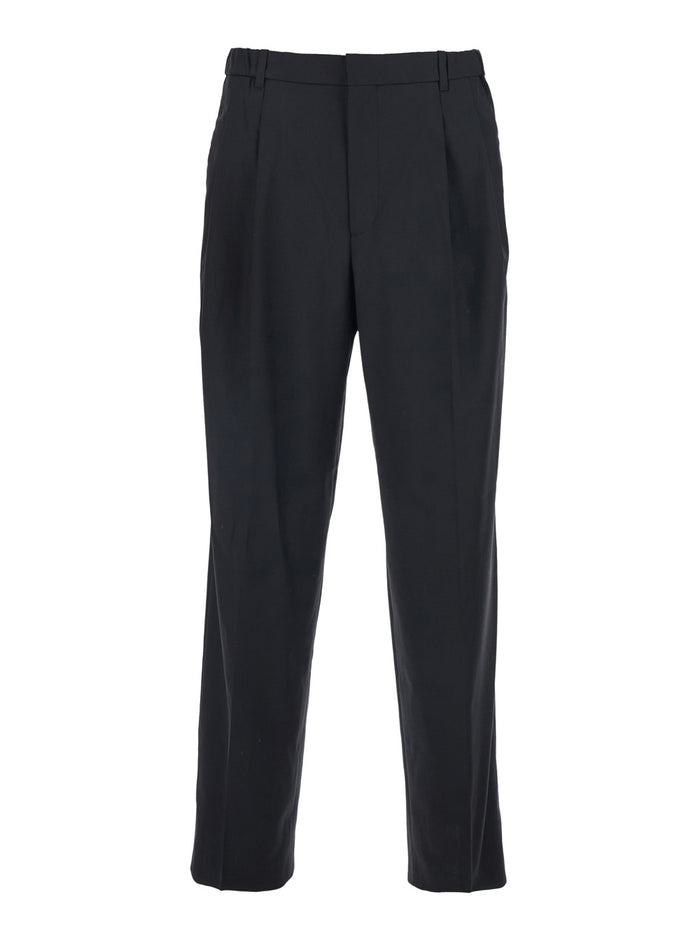 Travel Black Pants with Wide Leg and Belt Loops in Wool Blend for Men Recycled Polyester Trousers
