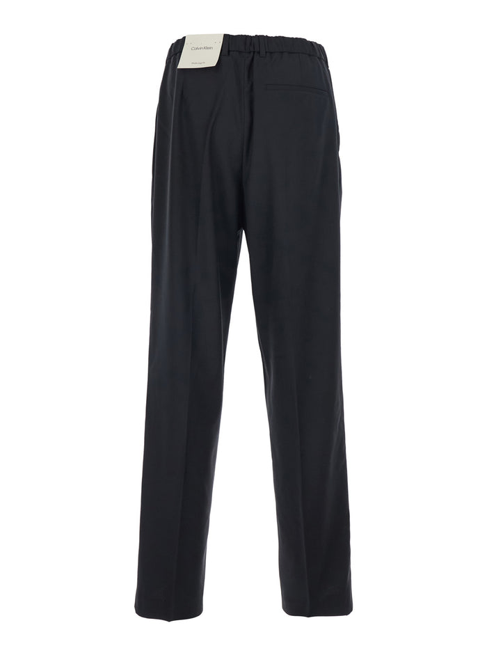 Travel Black Pants with Wide Leg and Belt Loops in Wool Blend for Men Recycled Polyester Trousers