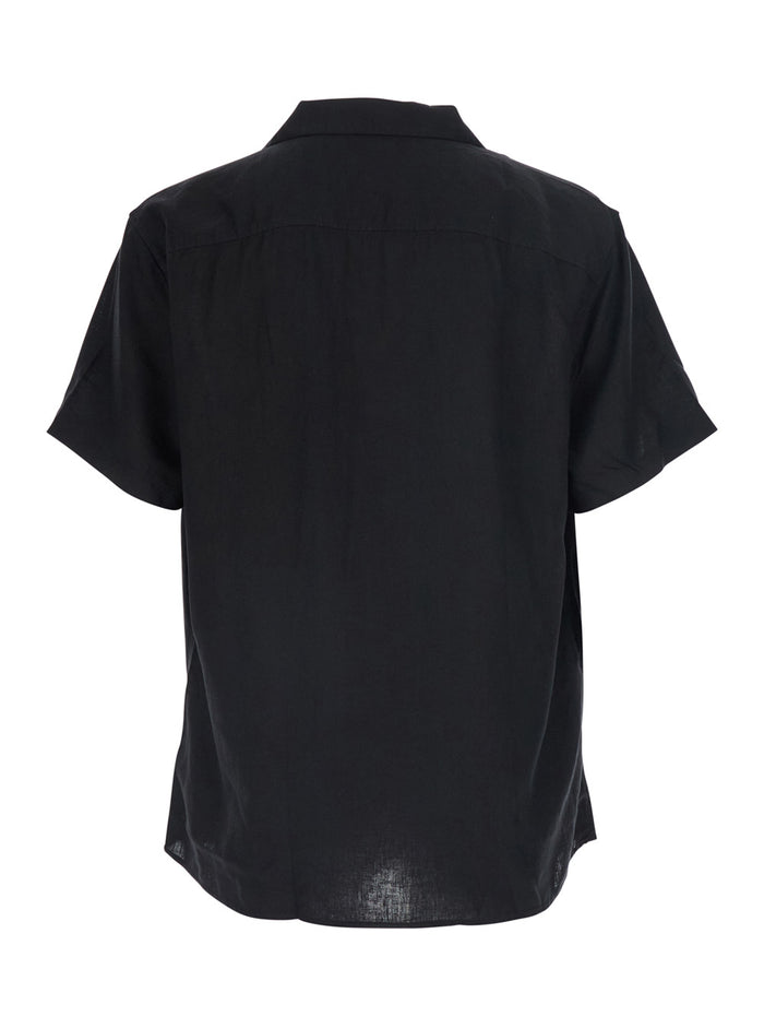 Shirt SS CAMP COLLAR SOLID LINEN CLASS Black with and Long Sleeves in Women Lyocell Blouses
