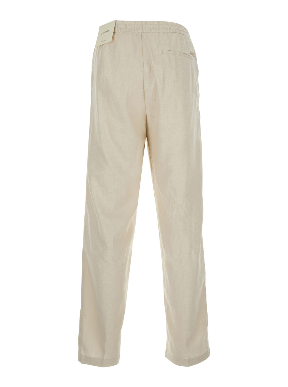 Pants STRAIGHT LINEN PULL ON White with elastic waist and side pockets in Women Cotton Trousers