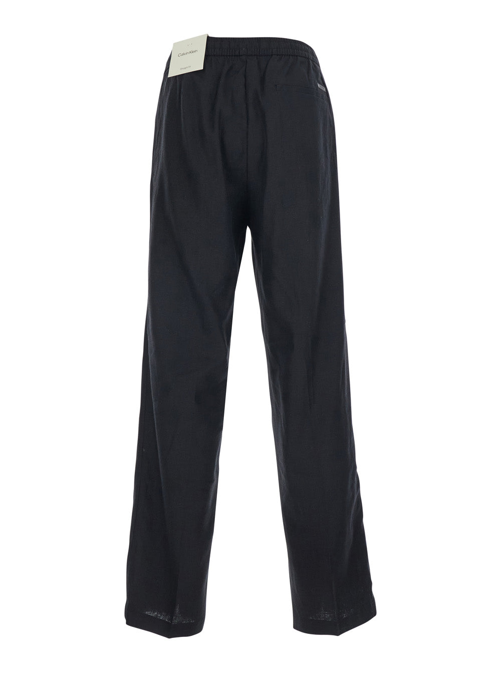Pants STRAIGHT LINEN PULL ON Black with Elasticized Waist in and Cotton Men Trousers