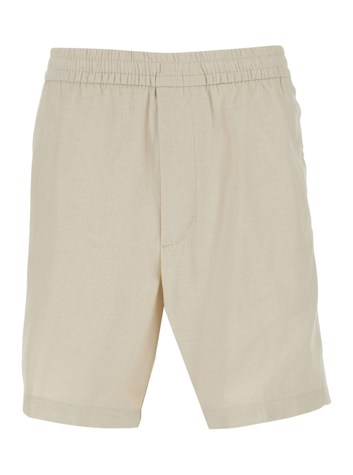 Shorts STRAIGHT LINEN 7 PULL ON White in and Cotton Men Bermuda