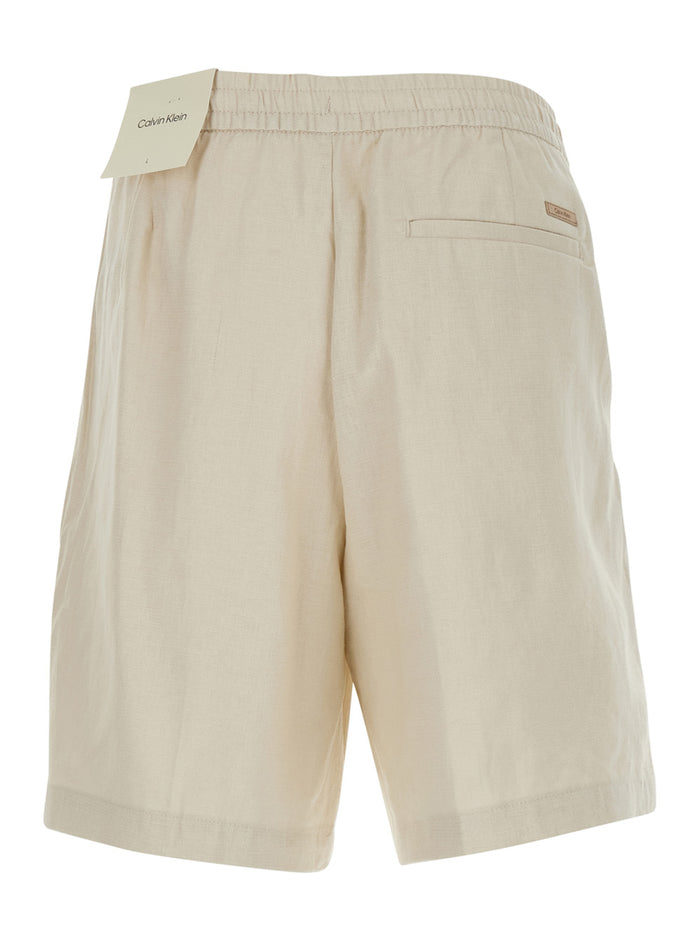Shorts STRAIGHT LINEN 7 PULL ON White in and Cotton Men Bermuda