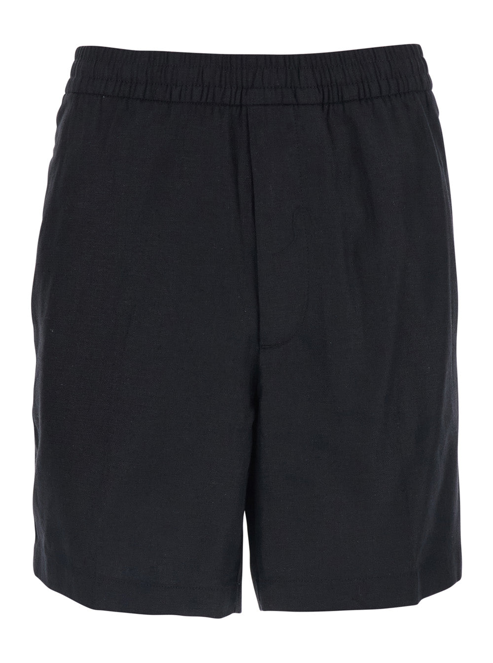 Shorts STRAIGHT LINEN 7 PULL ON Black in and Cotton Men Bermuda