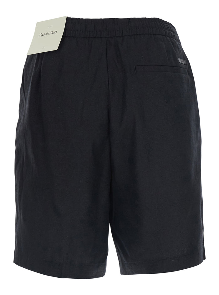 Shorts STRAIGHT LINEN 7 PULL ON Black in and Cotton Men Bermuda