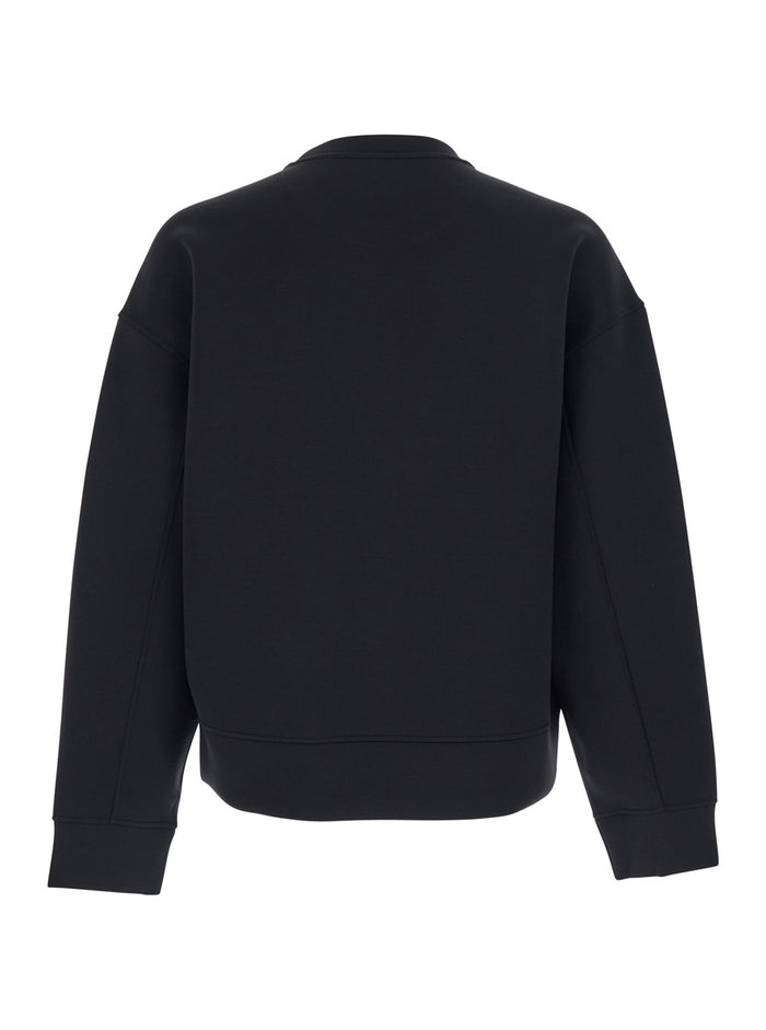 Crewneck sweatshirt with tone-on-tone logo on the front in black tech fabric for men Polyester Viscose Elastane Sweatshirts