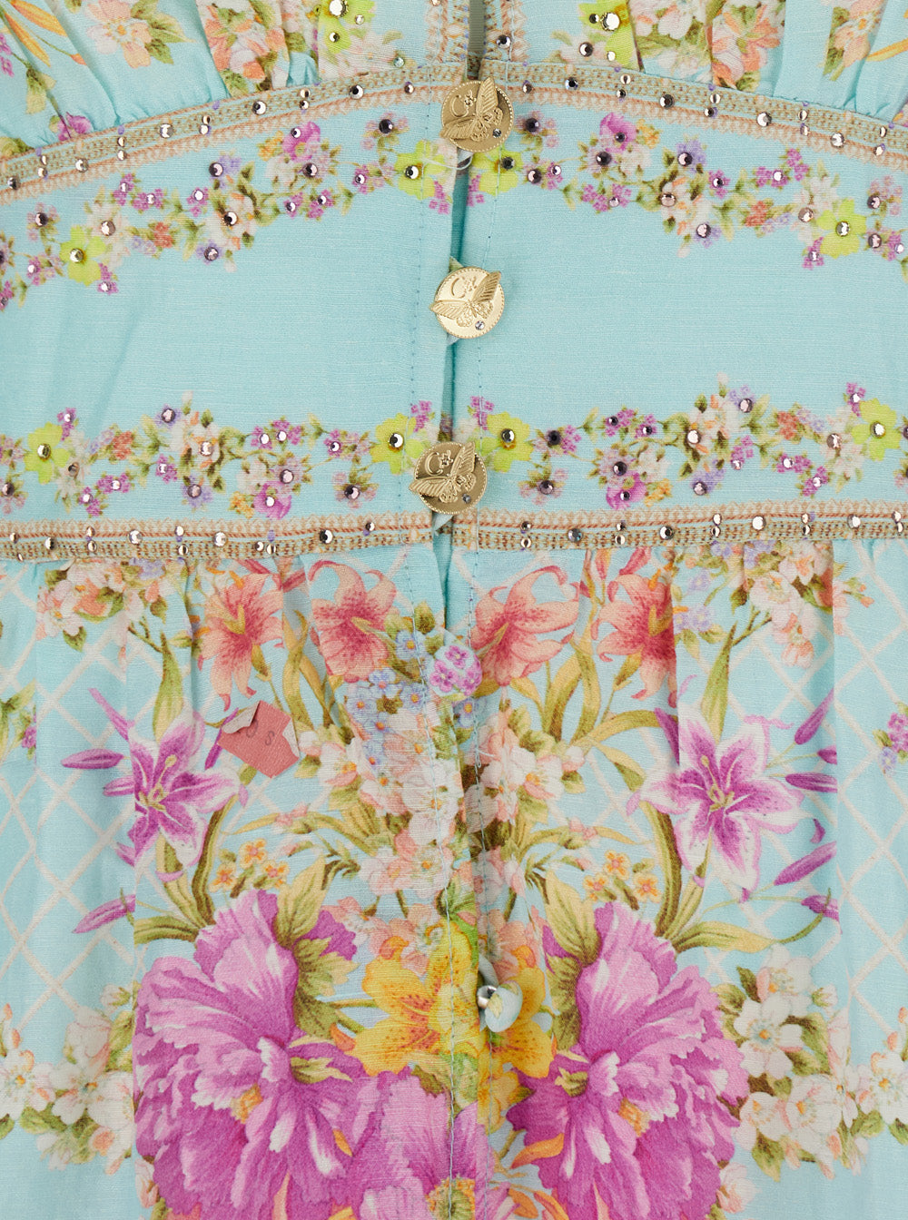 Dress with Long Balloon Sleeves Floral in Multicolor Linen Blend for Women Silk