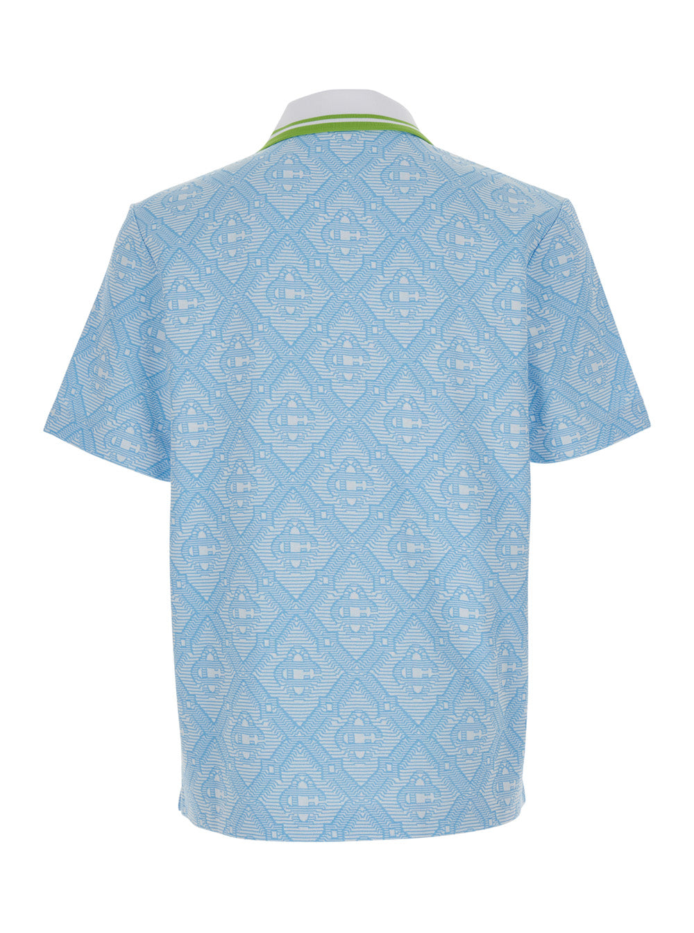 Blue Polo with Bicolor Collar and All-Over Embroidery in Cotton Blend for Men Light Polyester Polyamide Tshirts Shirts