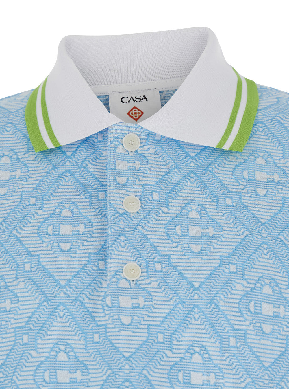 Blue Polo with Bicolor Collar and All-Over Embroidery in Cotton Blend for Men Light Polyester Polyamide Tshirts Shirts