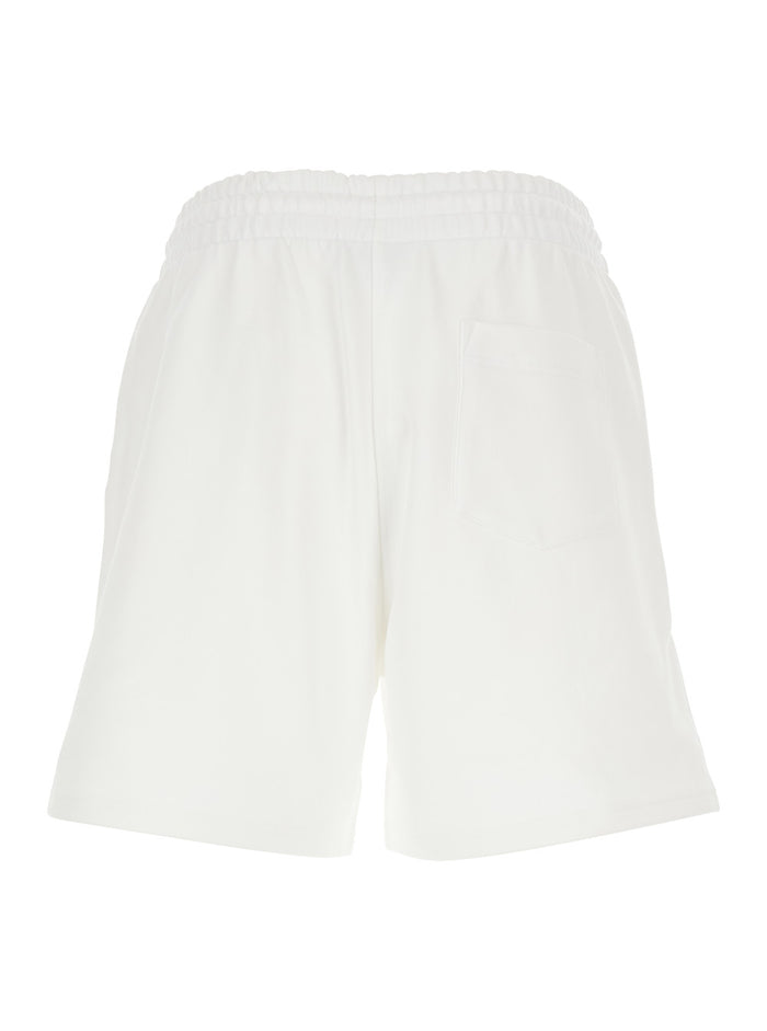 White Cotton Mens Bermuda Shorts with Elastic Waist and Drawstring Logo on Front Organic