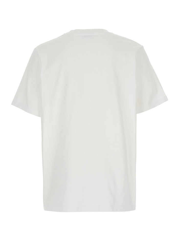 White Crew Neck T-Shirt With Maxi Print On The Front Cotton Man Organic Tshirts And Polo Shirts