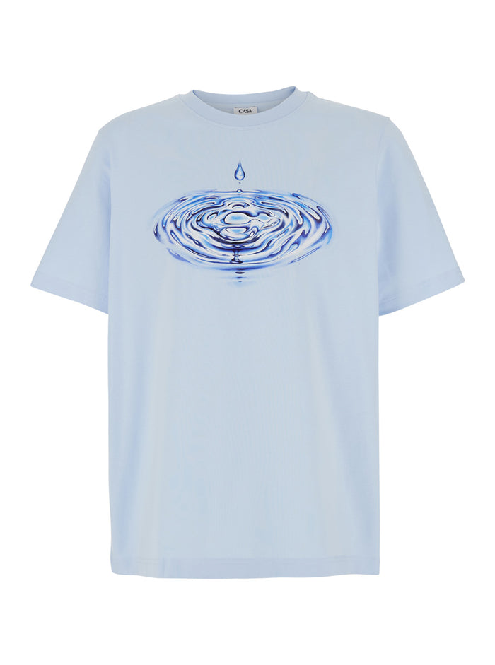 Blue T-Shirt with Front Logo in Cotton for Men Light Organic Tshirts And Polo Shirts
