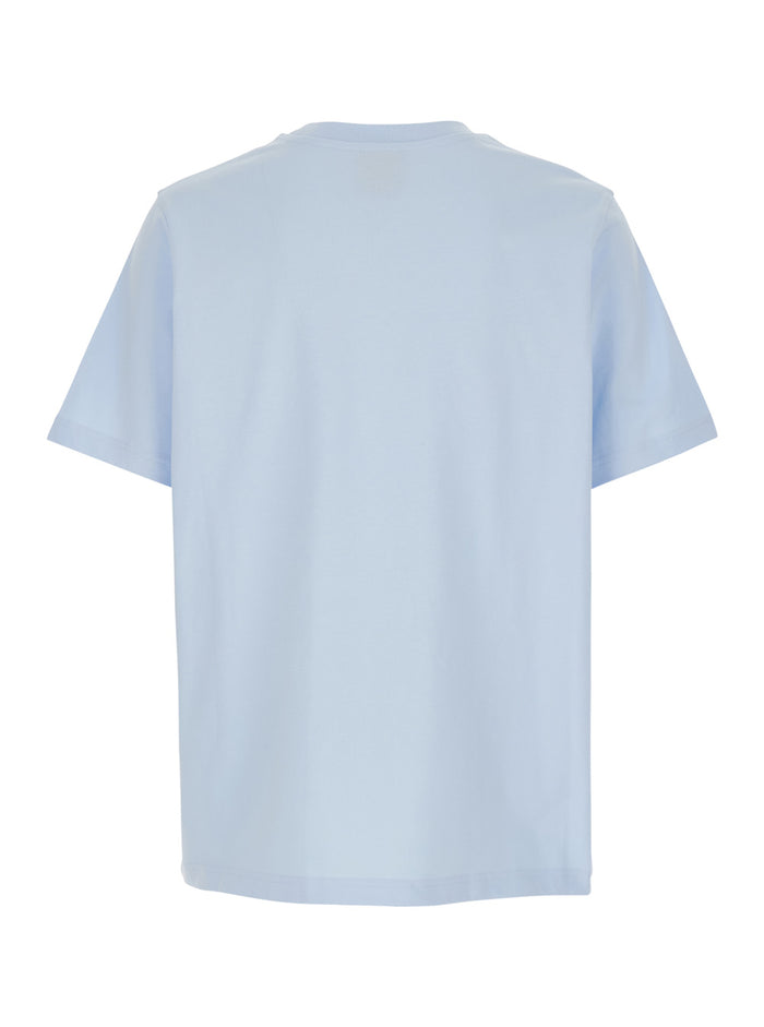 Blue T-Shirt with Front Logo in Cotton for Men Light Organic Tshirts And Polo Shirts