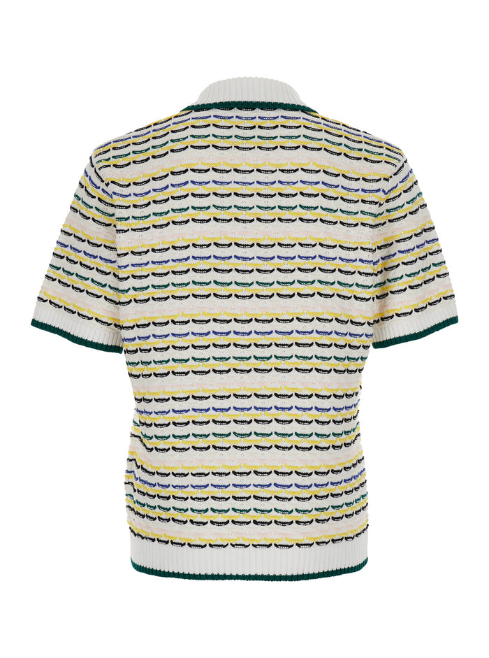 Multicolor Polo With Logo Embroidery On The Front And All-Over Stripes Cotton Man Tshirts Shirts