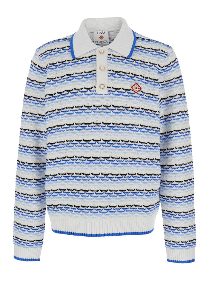 Blue Polo with Logo Embroidery on the Front and All-Over Stripes in Cotton for Men Light Tshirts Shirts