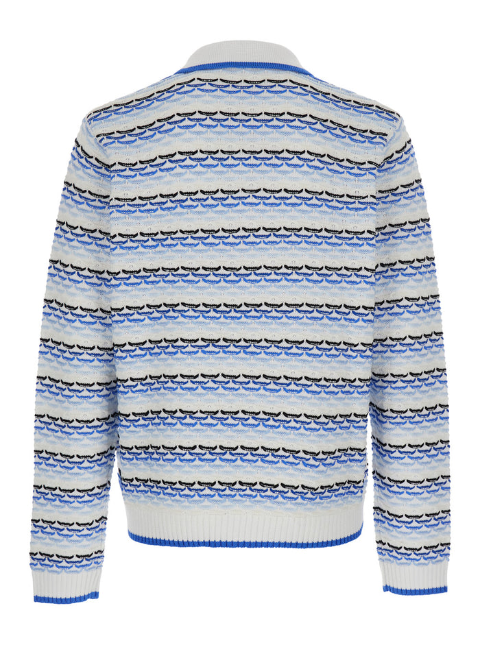 Blue Polo with Logo Embroidery on the Front and All-Over Stripes in Cotton for Men Light Tshirts Shirts