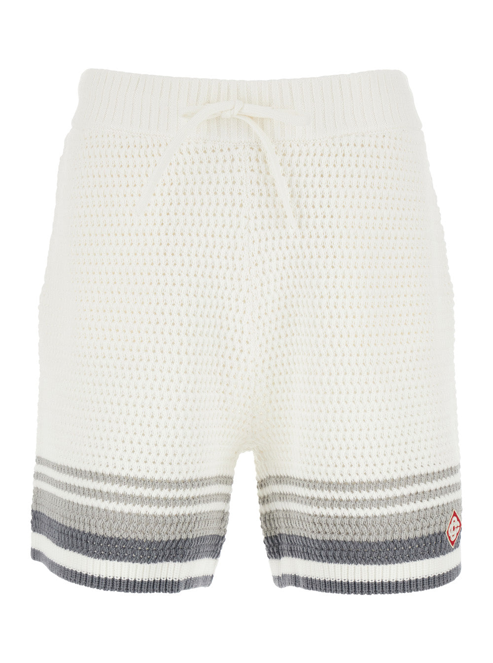 White Bermuda Shorts With Drawstring And Logo Embroidery On Front Cotton Man