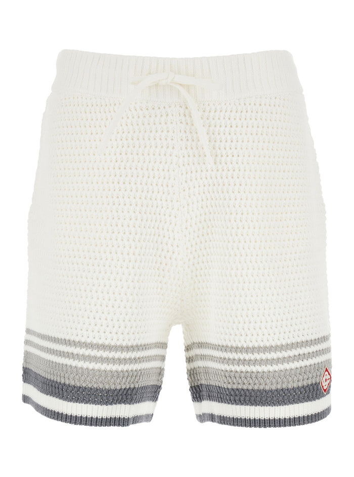 White Bermuda Shorts With Drawstring And Logo Embroidery On Front Cotton Man