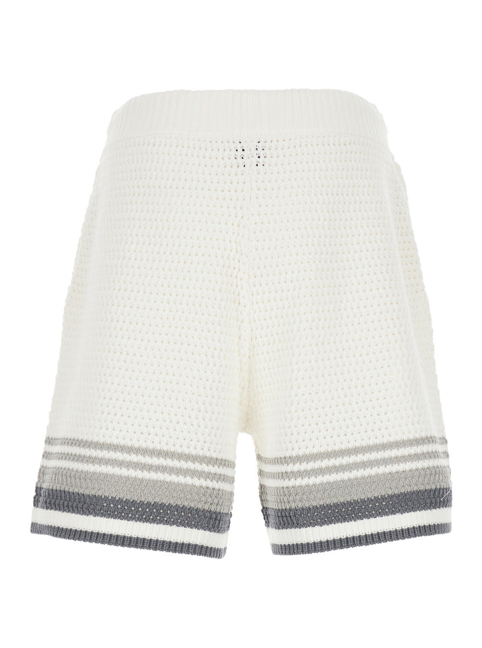 White Bermuda Shorts With Drawstring And Logo Embroidery On Front Cotton Man