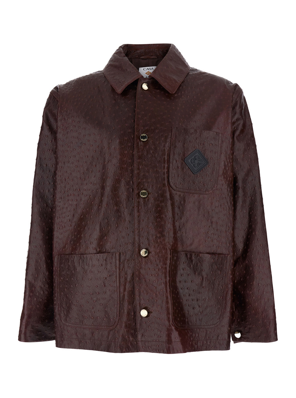 Bordeaux Jacket with Logo Patch on the Front and Ostrich Leather Effect for Men Cow Outerwear