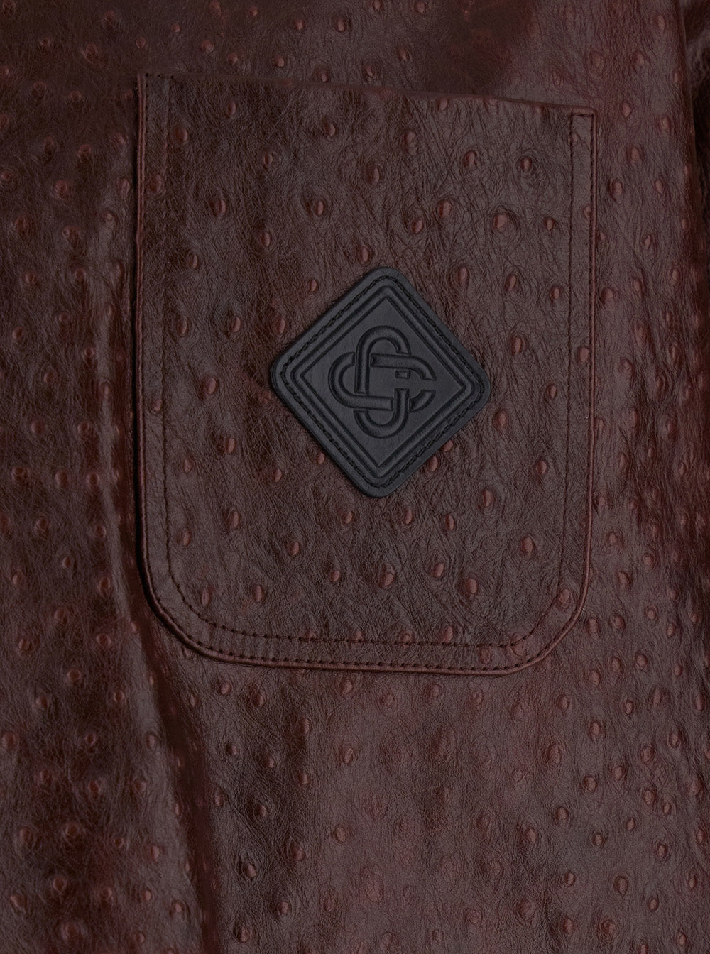 Bordeaux Jacket with Logo Patch on the Front and Ostrich Leather Effect for Men Cow Outerwear