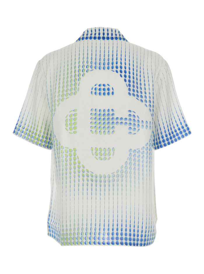 Multicolor Bowling Shirt With Cuban Collar And All-Over Print Linen Man Blouses