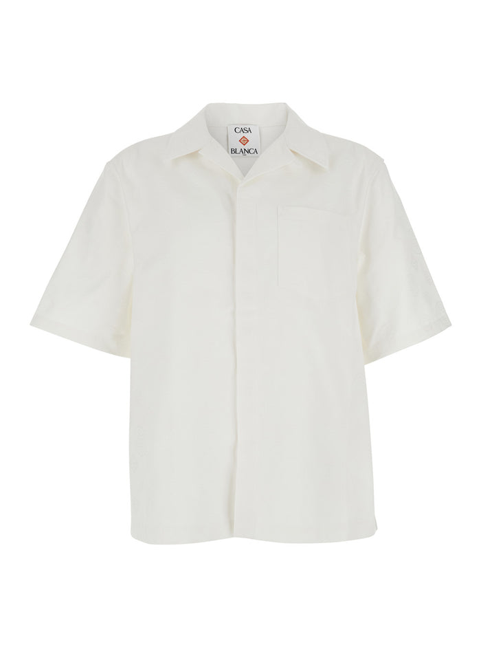 White Cotton Bowling Shirt with Cuban Collar for Men And Blouses