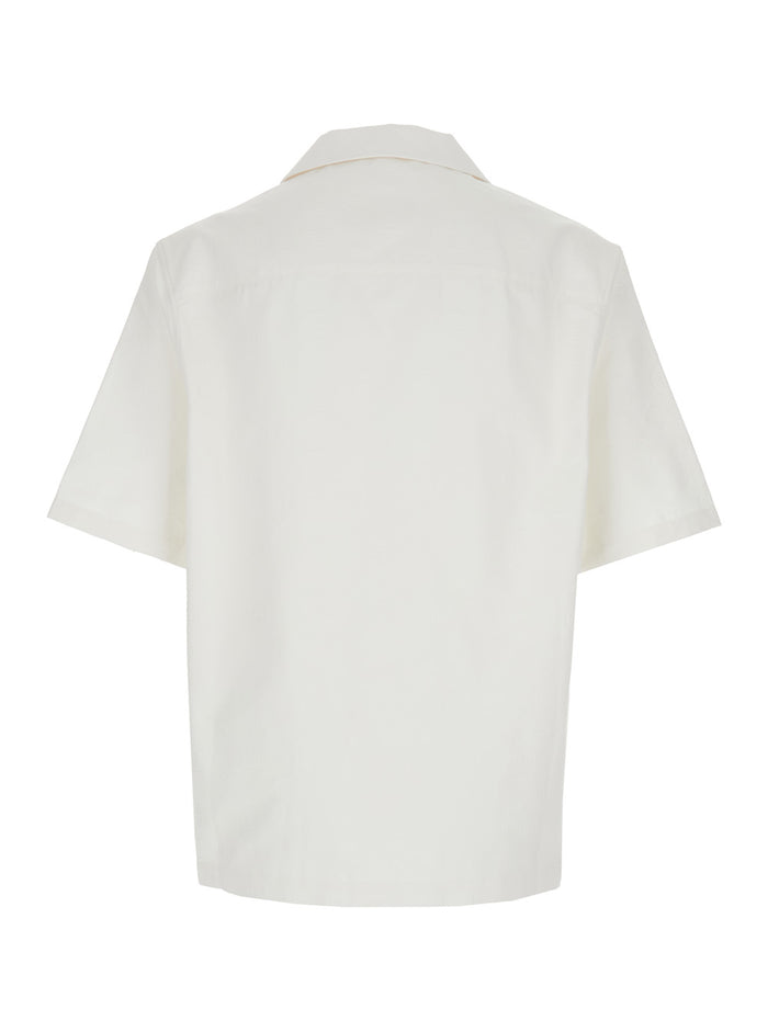 White Cotton Bowling Shirt with Cuban Collar for Men And Blouses