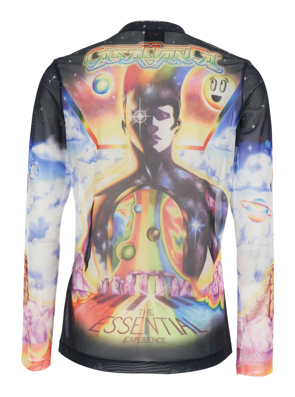 Long Sleeve Crew Neck T-Shirt with All-Over Print in Multicolor Stretch Tech Fabric for Men Polyester Elastane Jersey