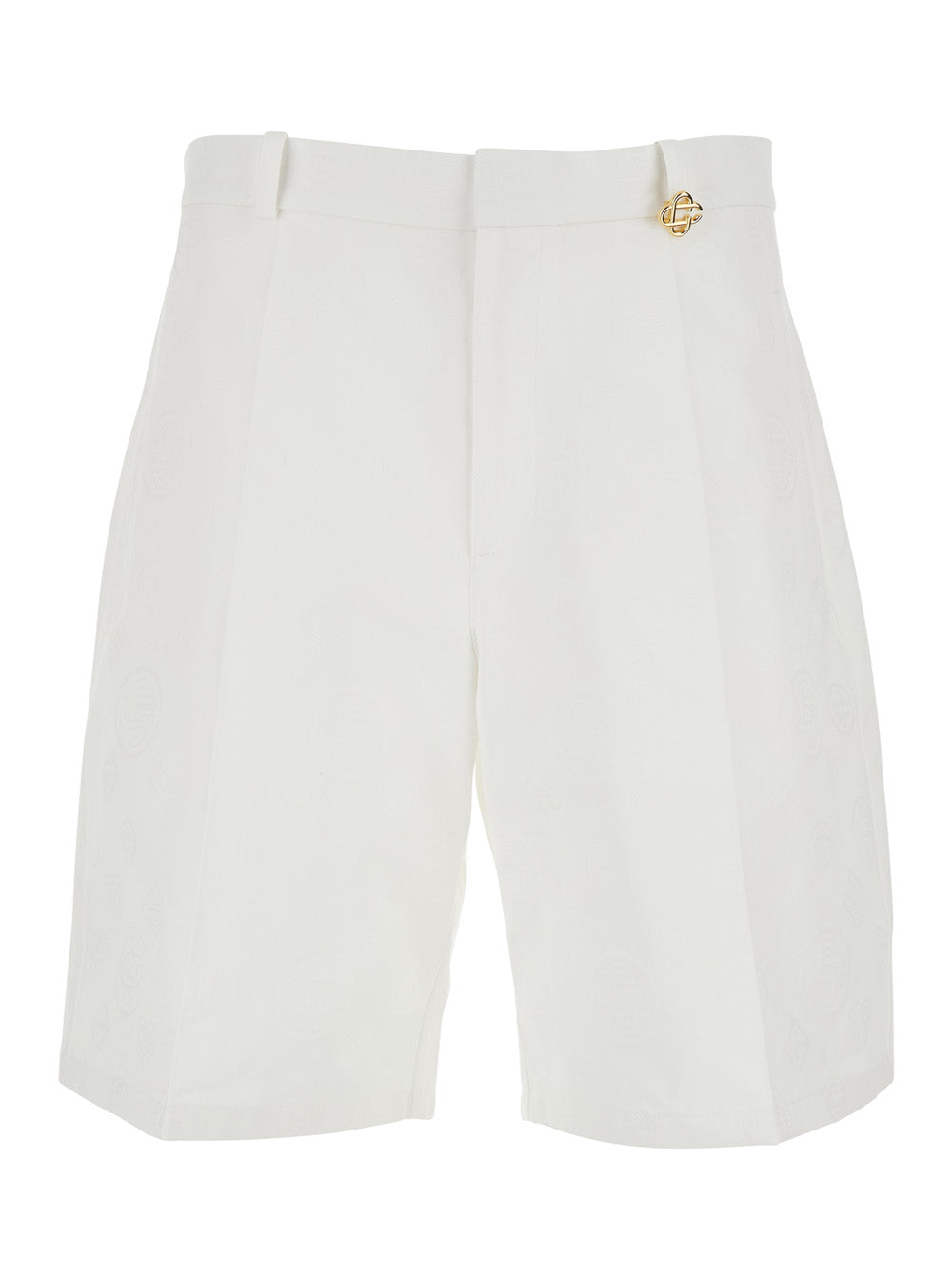 White Bermuda Shorts With Logo Plate On The Belt Loop And Wide Leg Cotton Man