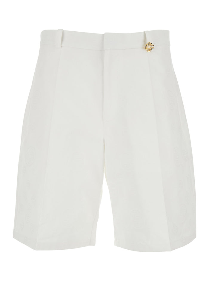 White Bermuda Shorts With Logo Plate On The Belt Loop And Wide Leg Cotton Man