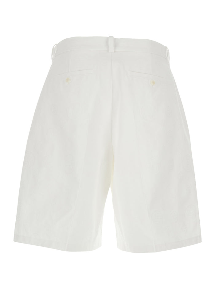White Bermuda Shorts With Logo Plate On The Belt Loop And Wide Leg Cotton Man