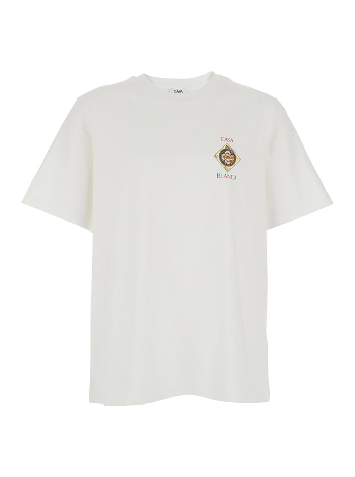 White T-Shirt With Round Neck And Front Print Cotton Man Tshirts Polo Shirts