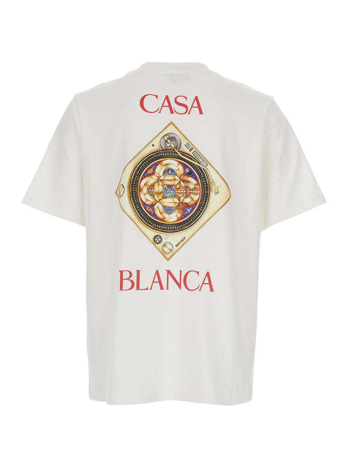 White T-Shirt With Round Neck And Front Print Cotton Man Tshirts Polo Shirts