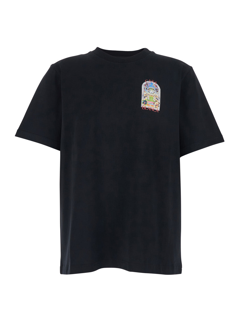 Black T-Shirt with Logo Detail on the Front and Maxi Back in Cotton for Men Tshirts Polo Shirts
