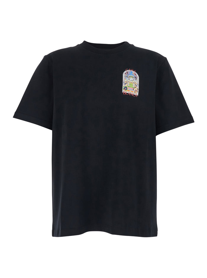 Black T-Shirt with Logo Detail on the Front and Maxi Back in Cotton for Men Tshirts Polo Shirts