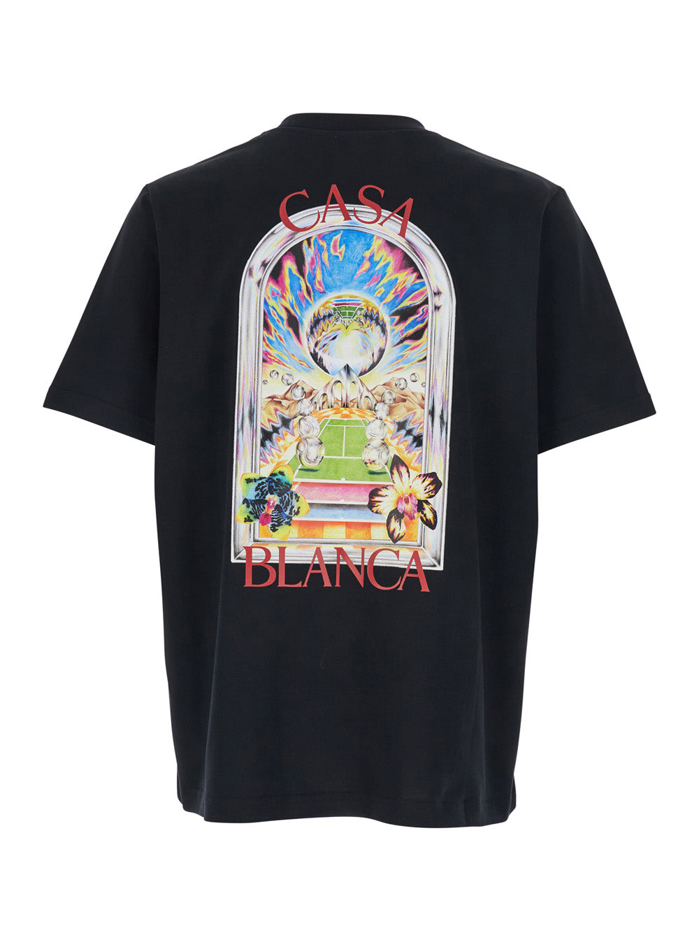 Black T-Shirt with Logo Detail on the Front and Maxi Back in Cotton for Men Tshirts Polo Shirts