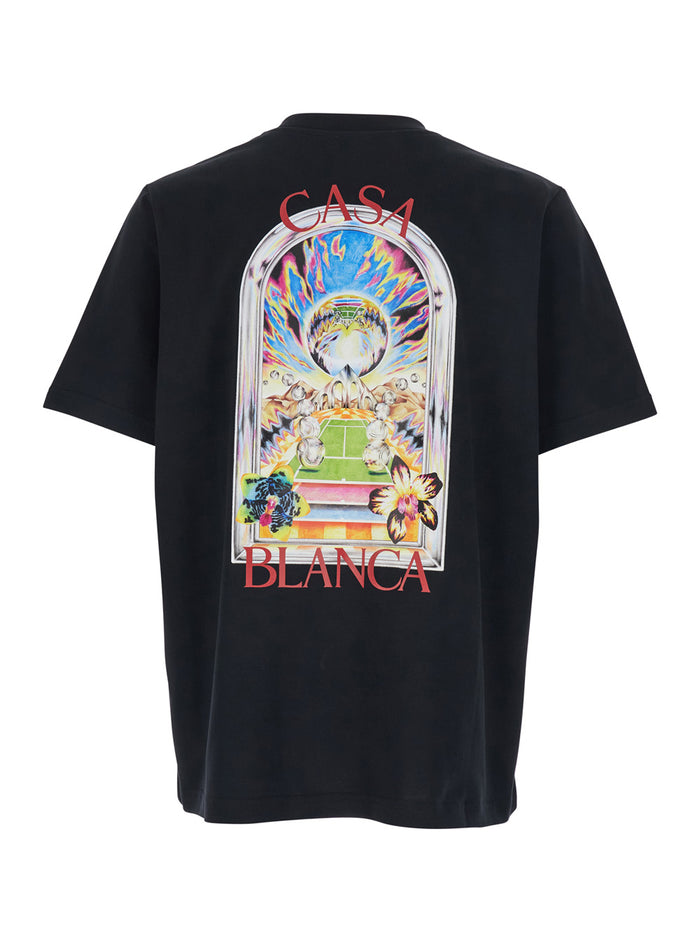 Black T-Shirt with Logo Detail on the Front and Maxi Back in Cotton for Men Tshirts Polo Shirts